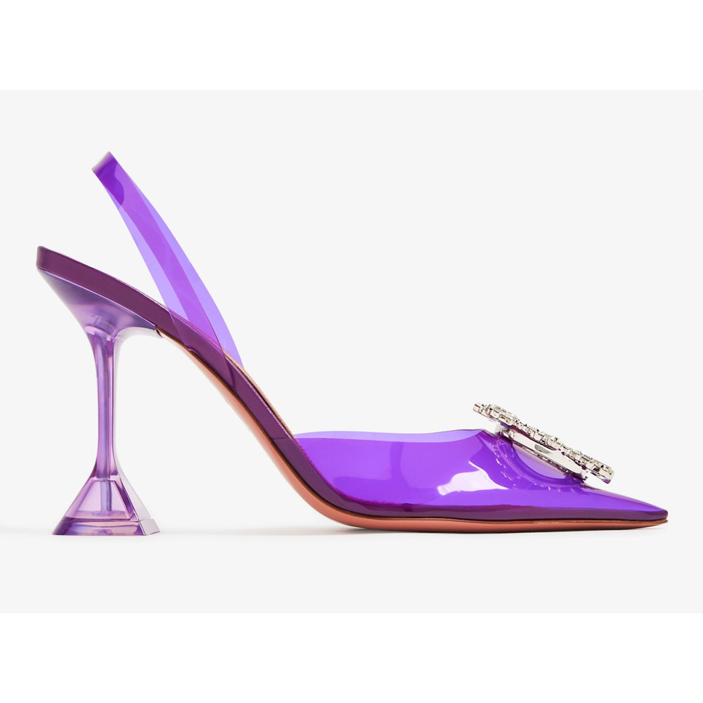 Amina Muaddi 95 Begum Glass PVC Purple Slingback Crystal Sandal Heel Pump 41